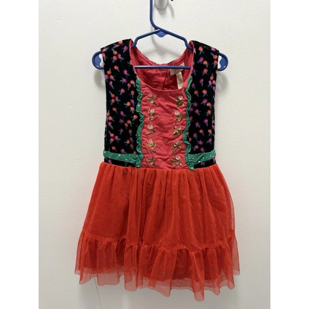 Matilda Jane Girls Caroling Away Top Red Tulle Holiday Christmas Size 4‎